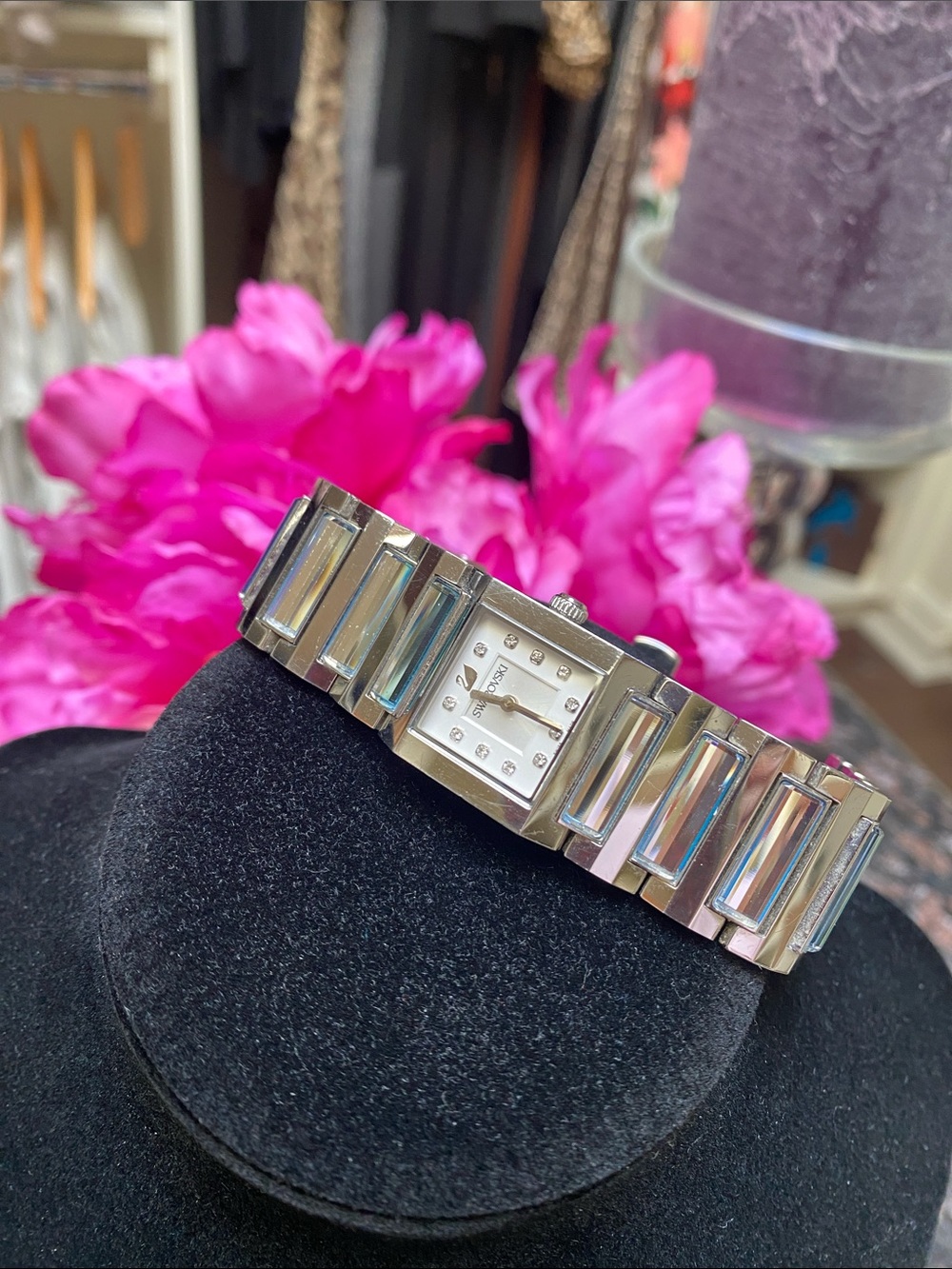SWAROVSKI Silver-tone, Stainless Steel  Crystal Link Bracelet Watch!  GUC.